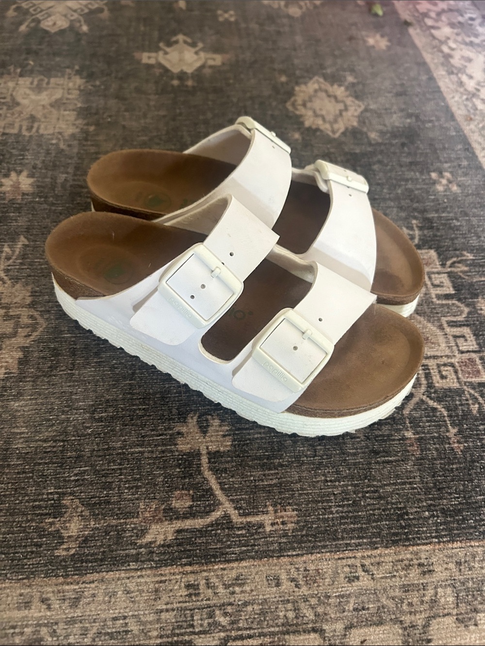 Women’s Birkenstock platform White Double-Buckle Slide Sandals 37 narrow